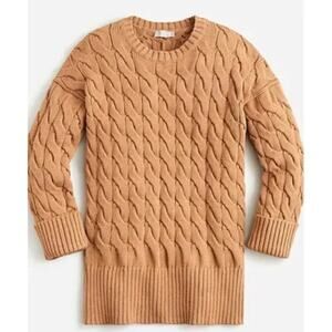 J. Crew Cotton Cable Knit side-slit Sweater Tan Brown M/L BM401 Fisherman